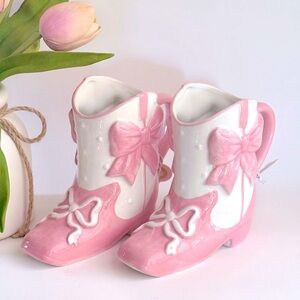 🎀 2 Pink Bow Cowboy Boot Mugs